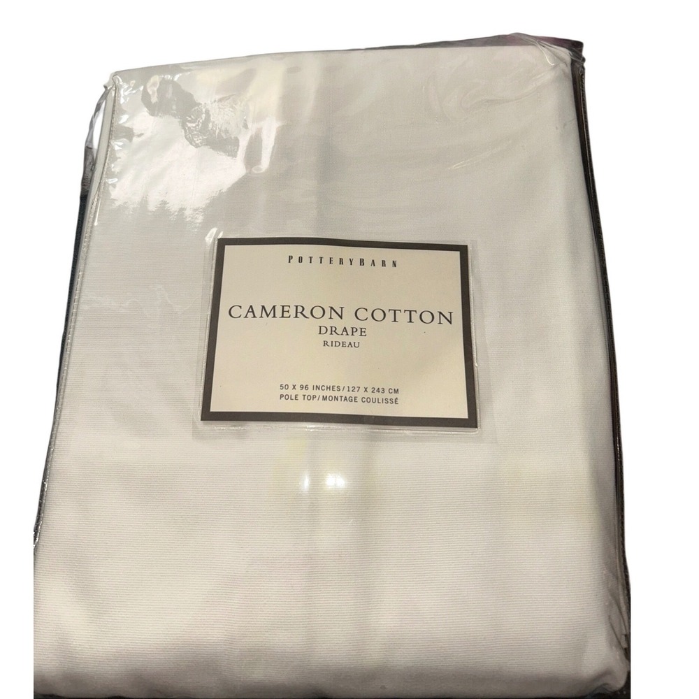 Pottery Barn Cameron Cotton Drape White 50x96 Pole Top Curtain Panel New